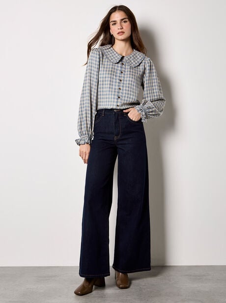 Chenille Check Ruffle Collar Shirt
