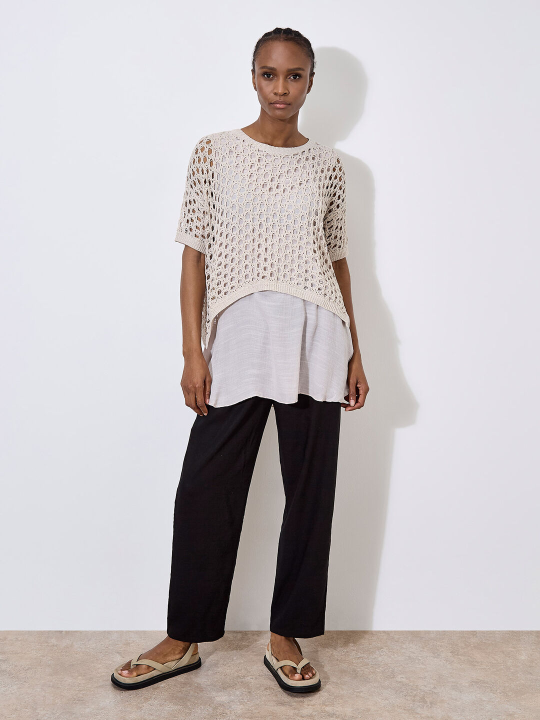 Knitted Mesh Layered Tunic Top