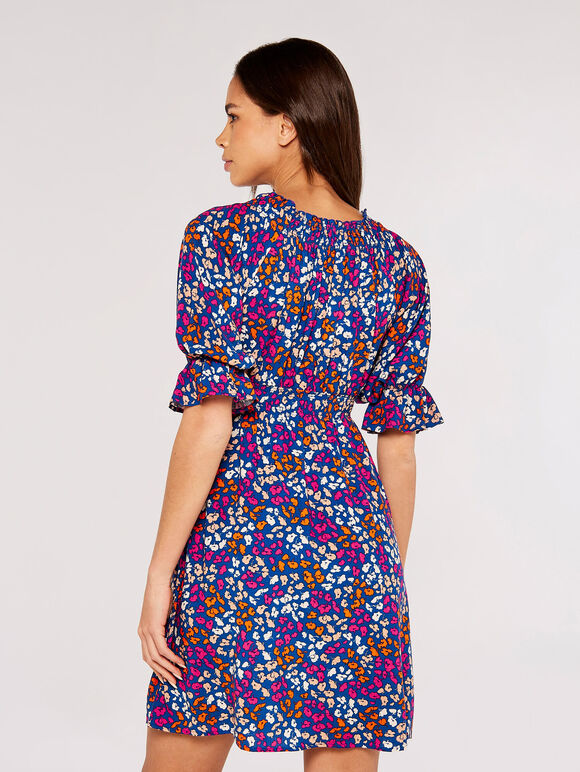 Ditsy Milkmaid Mini Dress, Blue, large