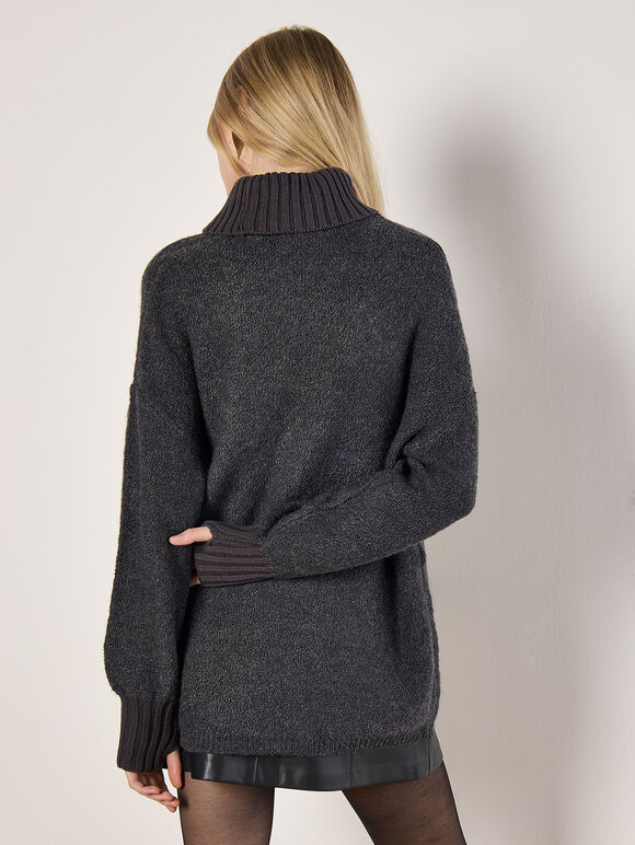 Oversized Boucle Tunic Jumper, Grey, large