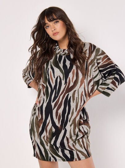 Zebra Soft Touch Cocoon Mini Dress