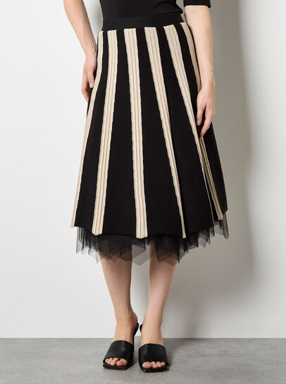 Reversible Tulle Stripe Knit Midi Skirt