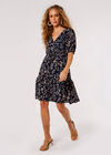 Silhouette Leaf Drawstring Mini Dress, Navy, large