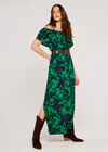 Tropical Silhouette Print Bardot Dress, Green, large