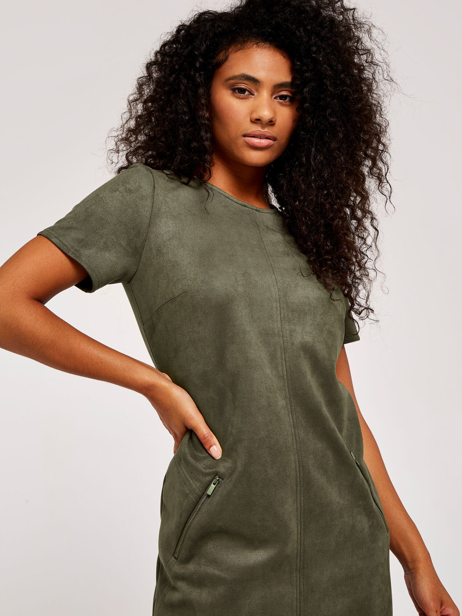 khaki suedette shift dress