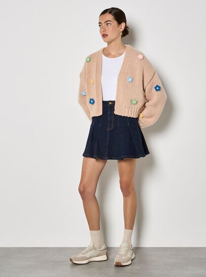 Pleated Denim Mini Skirt