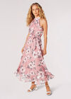 Robe midi chatoyante florale picturale, rose, grand