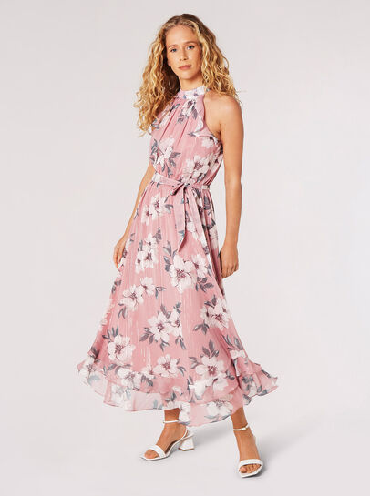 Painterly Floral Shimmer Midi Dress