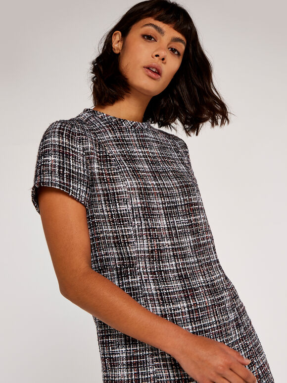 Tweed Shift Dress, Burgundy, large