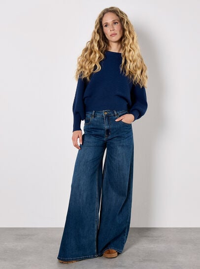 Batwing Ribbed Knit Crop Jumper
