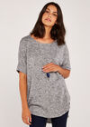 Short Sleeve Drop Shoulder Top, Grey, large