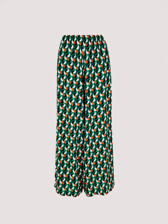 Printed Wide Leg Trousers, Green, large