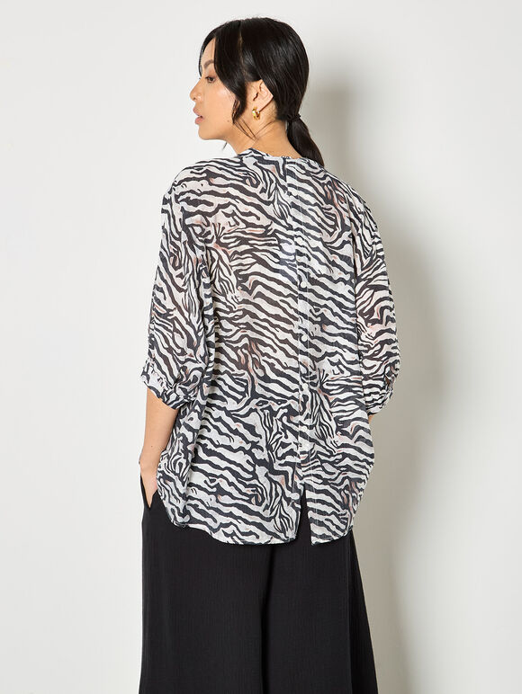 Zebra Oversized Lightweight Blouse, White, large
