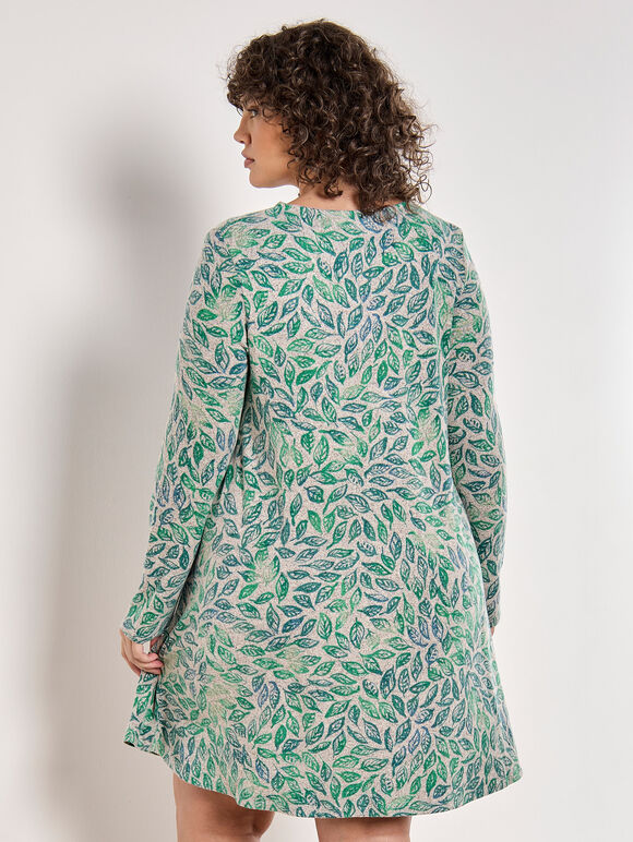 Curve Batik Leaf Soft Knit Mini Dress, Grey, large