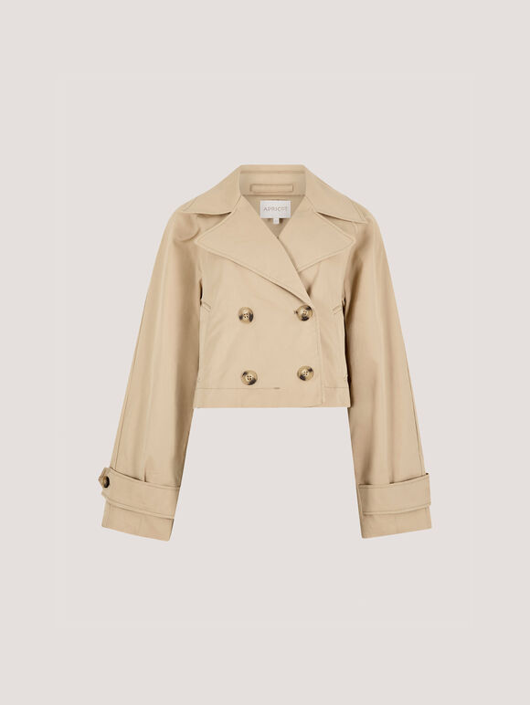 Cropped Trench Coat, Stone, large