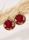Embroidered Circle Earring, Red, large