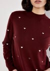Embroidered Hearts Fine Knit Jumper, Burgundy, large