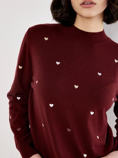 Embroidered Hearts Fine Knit Jumper