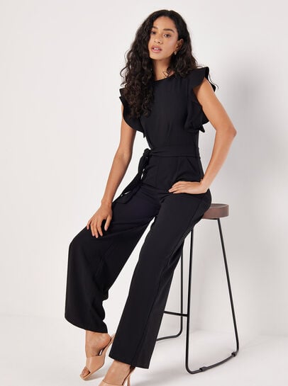Ruffle Sleeve Jersey Jumpsuit