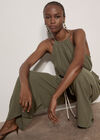 Cotton Blend Wide-Leg Jumpsuit, Khaki, large