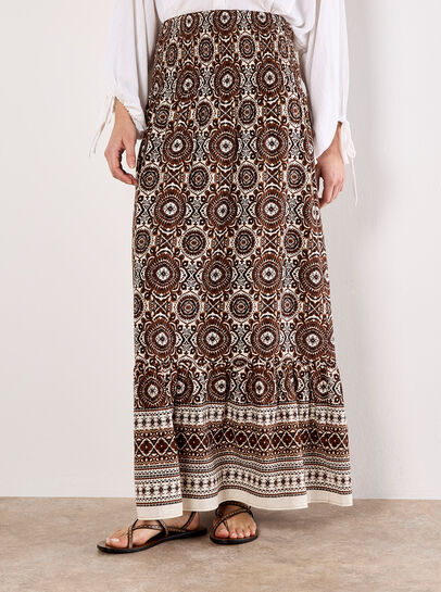 Batik Print Smocked Maxi Skirt