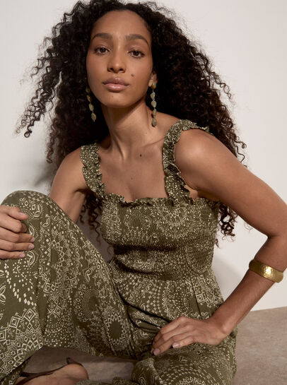 Kaleidoscope Shirred Wide-Leg Jumpsuit