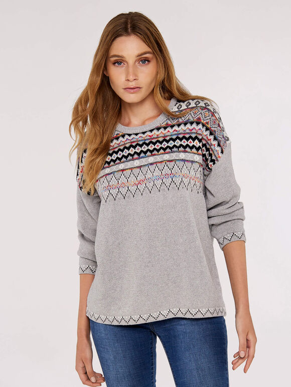 Fairisle Edge Jumper, Light Grey / Silver, large