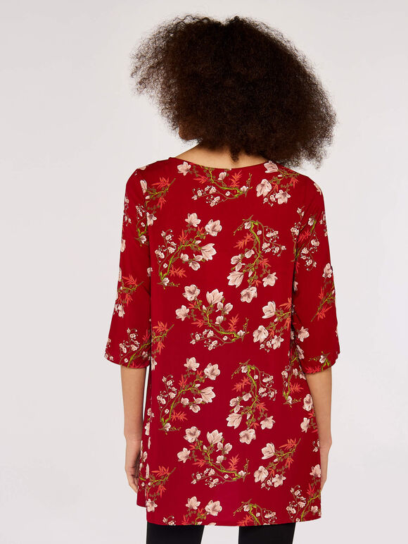 Floral High Low Tunic, Red, large
