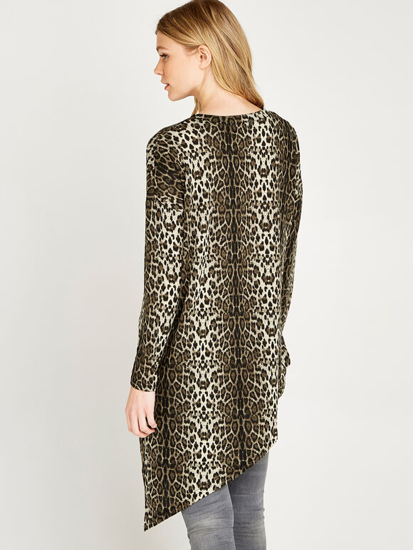 Brown Leopard Asymmetric Hem Top, Brown, large