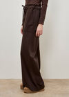 Paper Bag Waist Wide Leg Trousers, Brown, large