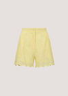 Scalloped Cotton Broderie Mini Shorts, Yellow, large
