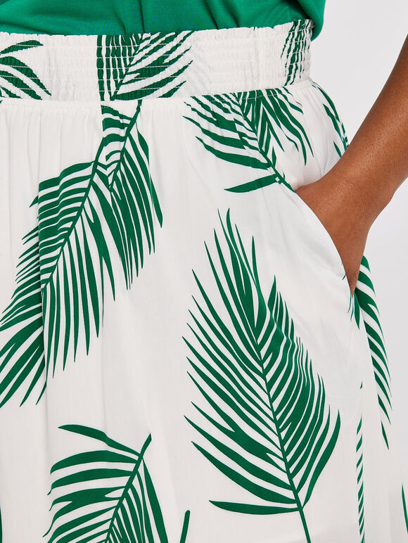 Curve Palm Print Skirt, White, large