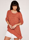 Floral Layered Asymmetric Top, Rust, large