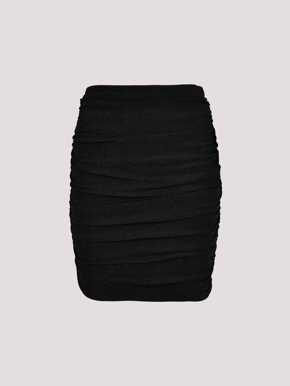 Ruched Metallic Mini Skirt, Black, large