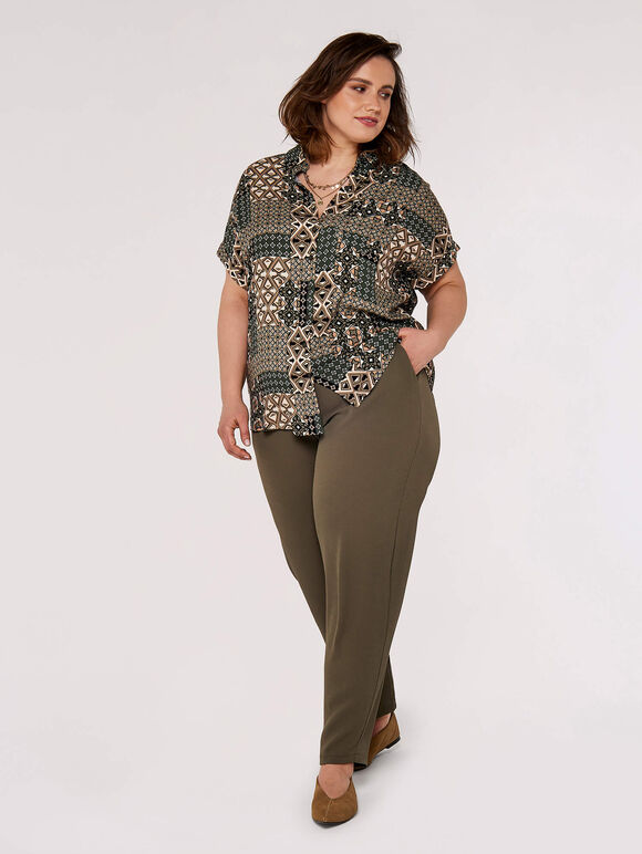 Curve Retro Patchwork Blouse, Khaki, large