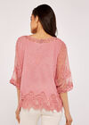 Crochet V Neck Top, Pink, large
