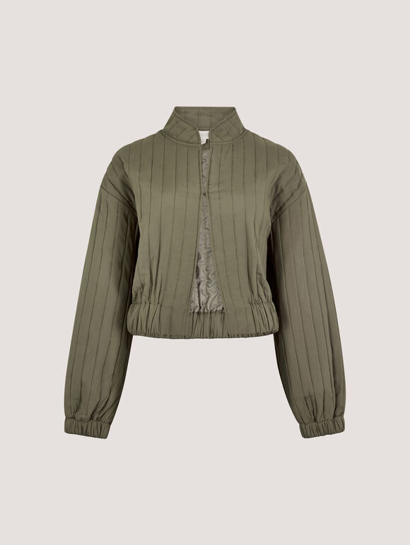Quilted Cropped Jacket, Khaki, large