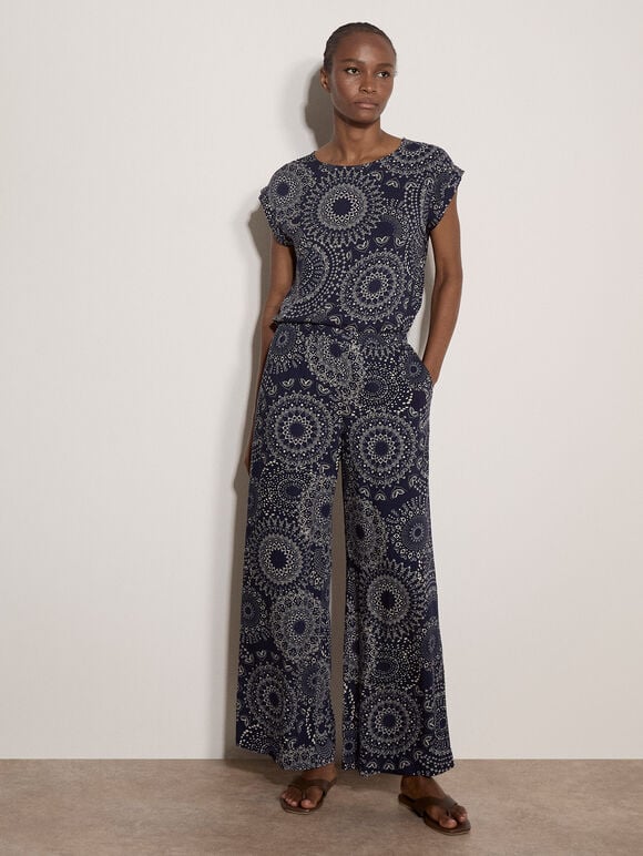 Kaleidoscope Long Woven Trousers, Navy, large