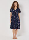 Botanical Floral Smocked Midi Dress, Navy, large