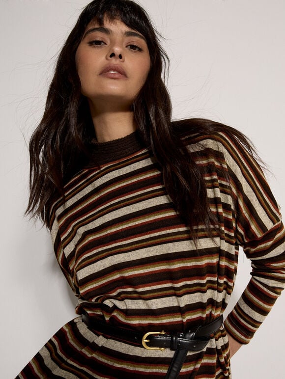 Engineered Stripe Batwing Jersey Top, Brown, large