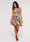 Colour Block Leaf Mini Dress, Red, large
