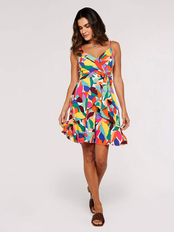 Colour Block Leaf Mini Dress, Red, large