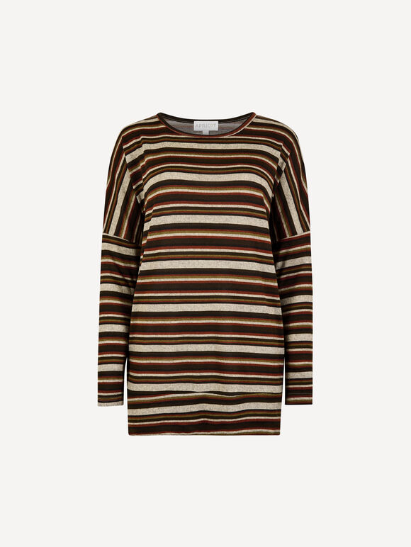 Engineered Stripe Batwing Jersey Top, Brown, large