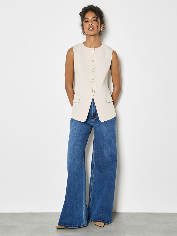 Tailored Waistcoat Top, Stone, large