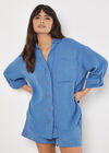 Textured Cotton Oversized Shirt, Blue, large
