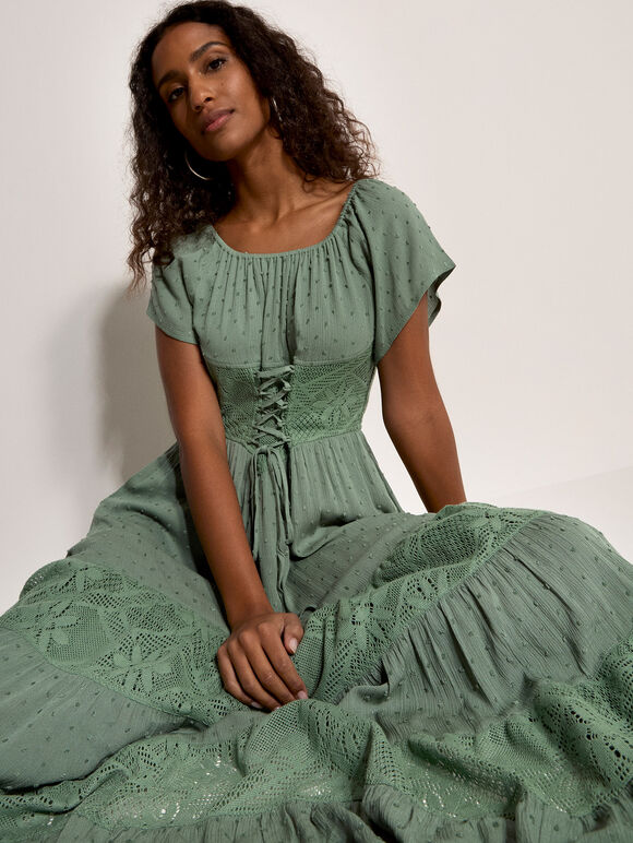 Lace Detail Corset Maxi Dress, Mint, large