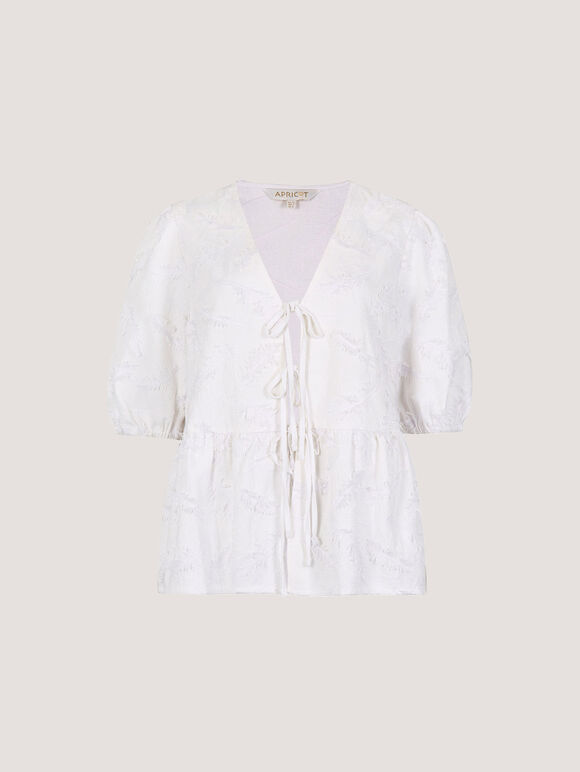 Eyelash Embroidery Linen Blend Blouse, White, large