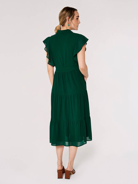 Ruffle Shirt Midi Dress, Green, large