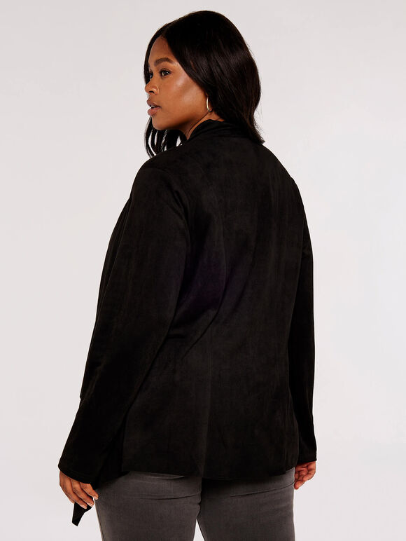 Curve Waterfall Suedette Shrug, Black, large