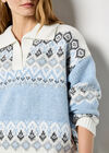 Open Collar Fair Isle Jumper, Blue, large